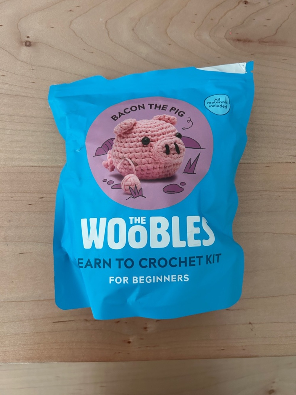 The Woobles "Bacon the Pig" Crochet Kit - Blue & Pink